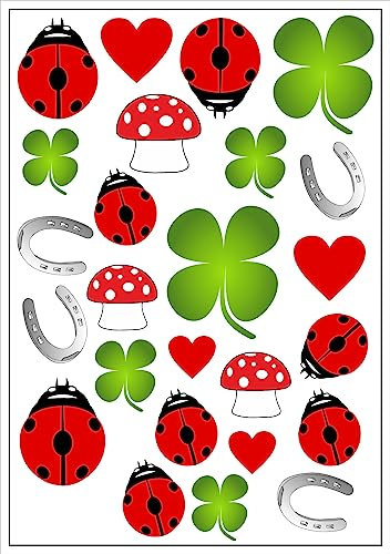 Daged Set di 25 adesivi – ferro di cavallo – quadrifoglio – fungo – coleottero – cuore – tuning – auto – moto moto quad bike Fun