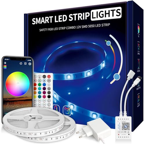 Nixtrve LED Strip 20m, RGB LED Streifen Selbstklebend mit Fernbedienung und APP 16 Mio. Farben, Farbwechsel Musik Sync LED Lichterkette für Zuhause, Schlafzimmer, Küche, Party (2 * 10m)