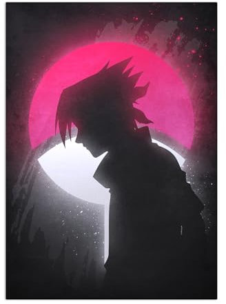 Displate Offiziell Naruto MetallPoster Magnetische Befestigung Lizenziert Bilder Hochwertiges Poster Naruto Silhouettes - Sasuke Poster 45 cm x 32 cm