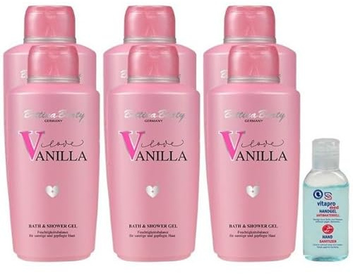 Bettina Barty Love Vanilla Duschgel Bath & Shower Gel 6 x 500 ml inklusive Gratis Vitapro Handgel 50 ml