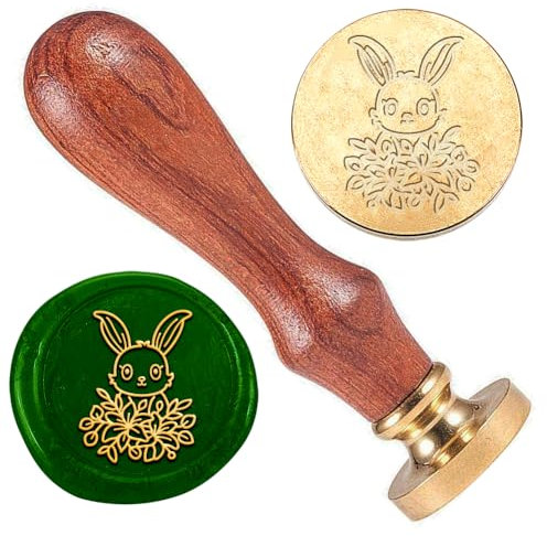 DELORIGIN Wachssiegelstempel Mit Hasen Und Lilien Ostern 25mm Geprägter Stempel Siegelung Vintage Elegant Abnehmbarer Messingkopf Für Hochzeitseinladungen Briefumschläge Geschenke