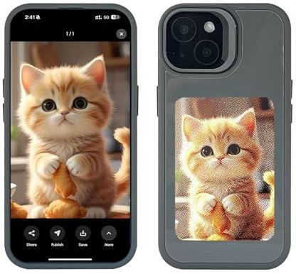 LONG GLACIER Smart E-Ink Screen Phone Case Powered by AI Vista for DIY Picture Display, Wireless NFC Customized Ink Screen Phone Protective Cover Compatible with iPhone 15 Plus- Grey