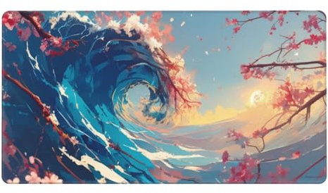 Alfombrilla de Ratón Gaming Grande XXL 600x300x3mm Resistente al Agua Alfombrilla, con Base de Goma Antideslizante, Mousepad de Teclado Lavable, para la Oficina Hogar PC Jugadores Olas Flores Z4239