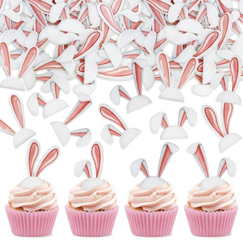Blumomon 40 Stück Essbare Ostern Cupcake Topper Kaninchen Ostereier Kaninchen Happy Easter Party Ostern Kuchen Dekorationen Zubehör Bunny Kuchen Dekoration