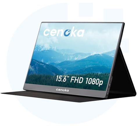 Cenoka 2025 15.6 Inch Portable Monitor 1080p FHD IPS Display with Speakers and Stand – USB-C, HDMI for Laptop, Computer, Phone, Gaming Console