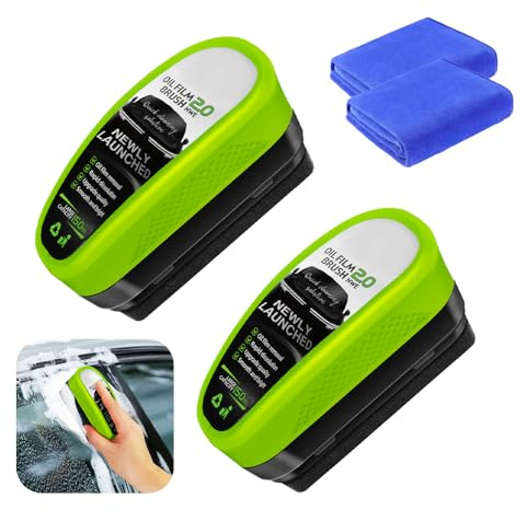 2PCS Upgraded Automotive Oil Film Cleaning Brush for Car Windows and Windshields,Oil Film Brush with 2PCS Towels Improves Drive Clarity,Universal Car Windshield Cleaning Brushs