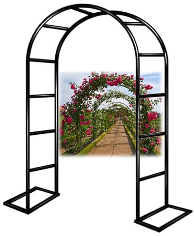 Arco Per Rose In Metallo Con Basi, 140 200 240 300 cm larghezza Traliccio Pergolato Da Giardino Per Piante Rampicanti, Supporto Sostegno Archetto Per Matrimonio, Decorazione Eventi(Nero,120x220 cm (Lx