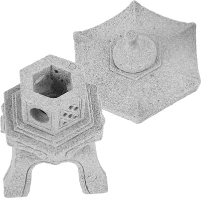 Garneck Miniature Zen Garden Pagoda Lantern Statue Detachable Lid, Faux Stone Outdoor Japanese Pavilion Ornament for Patio Micro Landscape and Aquarium Decor