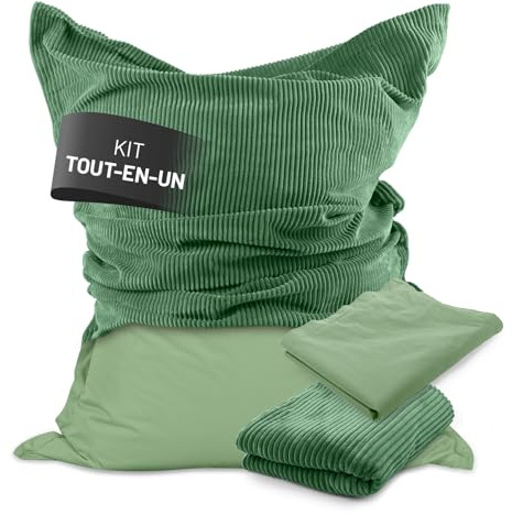 Lumaland Sitzsack Classic XXL All-in-One Set | Riesen Sitzsack XXL mit Cord & Outdoor Bezug für drinnen & draußen | Sofa Sessel mit im Innensack sicher verpackter EPS-Füllung – Hüllen Easy wechselbar