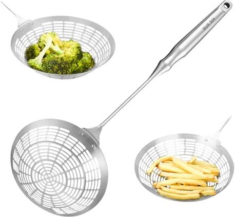 Upgraded Stainless Steel Spider Strainer Skimmer Ladle for Cooking and Frying, Kitchen Utensils Wire Strainer Pasta Spoon (S)