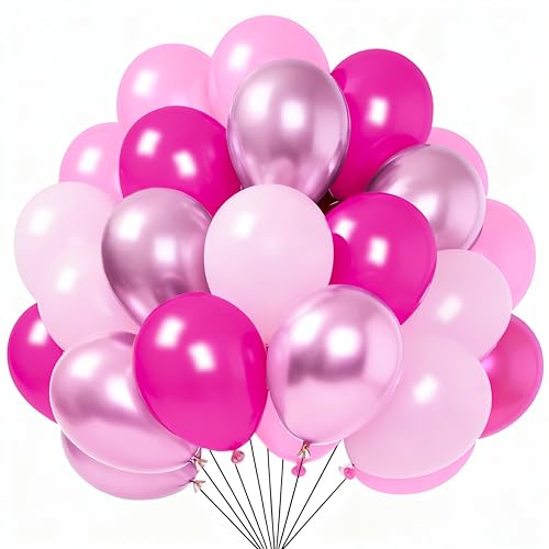 Yehnda Lot de 65 Ballons Roses pour Anniversaire de Fille, Ballon Rose Vif Pastel et Métallisé Décorations de Fête Princesse Mariage Fête Prénatale