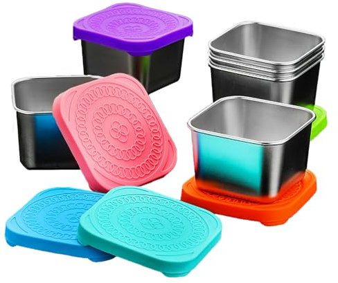 JJIW 180ML/ 40ML 6Pcs Stainless Steel Snack Pots, Reusable Snack Box, Food Storage Containers For Lunch Boxes, Sauce Pots, Picnics, Travel Meal Prep And Small Food Containers With Lids (180ML)