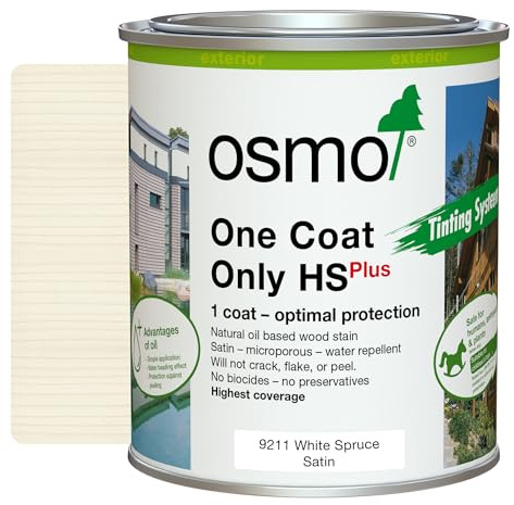 Osmo One Coat Only HS Plus 9211 Transparent White Spruce 750ml – High Coverage Exterior Wood Stain for Cladding & Fencing – One Coat Protection – Water & UV Resistant Satin Finish