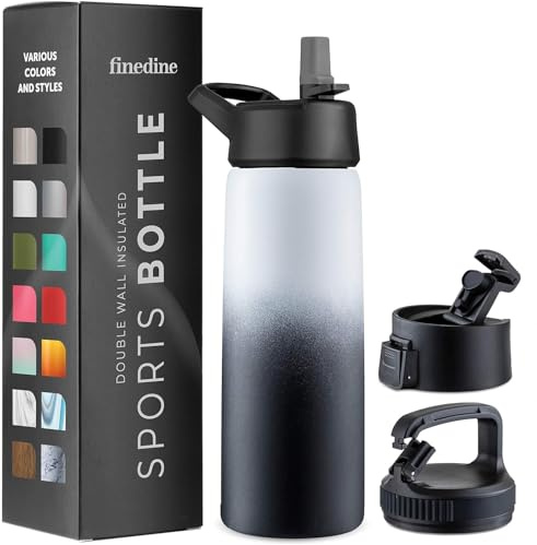 Triple Walled, Insulated Water Bottles with Straw Lid/Flip Top Lid/Wide Mouth Cap - Stainless Steel Metal Bottle for Travel, School, Sports, Gym (Dreamy Black-White, 750 ml)