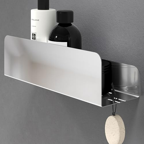 Dolvhin Étagère de douche sans perçage | Étagère de douche en acier inoxydable avec rainures de drainage | Panier de douche à coller | Étagère de salle de bain autocollante | Étagère murale de salle