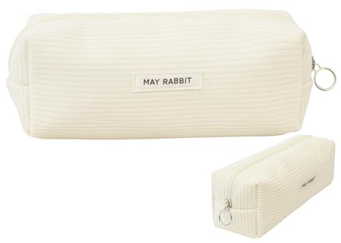 Federmäppchen Cord-Stoff, Mäppchen Aesthetic Schlamppermäppchen für Jungen und Mädchen, Schlamppermäppchen Damen Federtasche Erwachsene, Portable Kleines Mäppchen für Schule, Büro (Milchweiß)