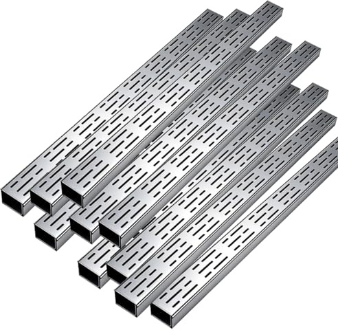 QHZYMX Canal de Drainage Système De Caniveaux Argentés L 1 M / 39,4 Po 3, Pi, 2, 5 Ou 10 avec Grille en Acier 304 pour Terrasses Et Abords Piscine, Kit Drainage(10 pcs,7X3cm/2.8x1.2in)