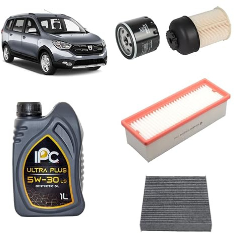 Kit tagliando 4 filtri + 5L olio 5W-30 IPC LS compatibile con Dacia lodgy 1.5 DCI Gasolio 2012-2015
