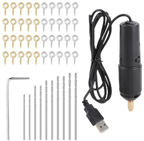 Cocoarm Mini Drill for Crafts, Electric Pin Vise Tool Set with USB Cable, 10 Drill Bits for Jewelry Making and Wood Crafting (Black #-2)
