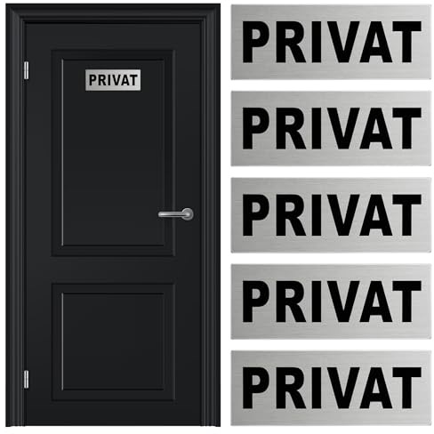 Schild Privat, Schild, Türschild Hinweisschild, Aluminiumschild Privat - 5er Set 16x6 cm selbstklebend wetterfest - für Büro, Geschäft und private Bereiche