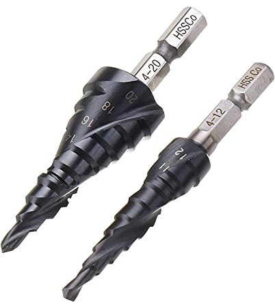 OIENNI M35 Cobalt Step Drill Bit, TiAlN Coated for Extraordinary Durability, Impact Ready Unibit with 1/4 Hex Shank, Cone Drill Bit for Sheet Metal, Stainless Steel, Aluminum, Wood, Plastic (2-Piece)