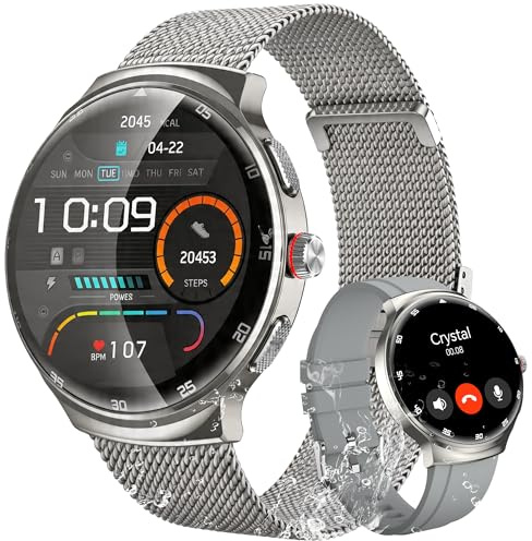 Smart Watch for Men Women: 1.43 AMOLED Curved Screen- Two Straps,Silver | 150+ Sport Modes|Heart Rate Blood Sleep Monitor|IP68 Waterproof |Fitness Tracker|Answer Make Call|For Android iOS