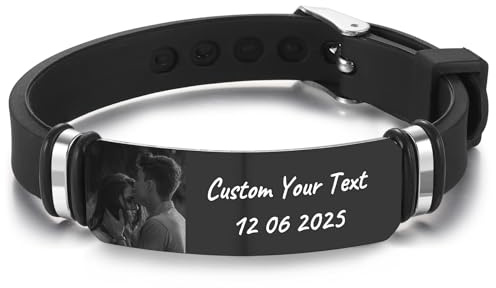 OTXIXTO Bracelet Photo Personnalisé en Silicone pour Femmes Hommes Bracelet Commémoratif Personnalisé avec Photo à l'intérieur Cadeaux Commémoratifs pour Maman Papa Couples