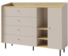 Marmex Meble Kommode mit offenem Regal, 4 Schubladen, 155x115cm, Modern, sandbeige