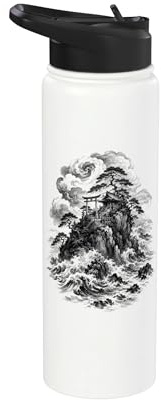 Traditional Japanese Nature - Torii and Shrine on Island Stainless Steel Insulated Water Bottle