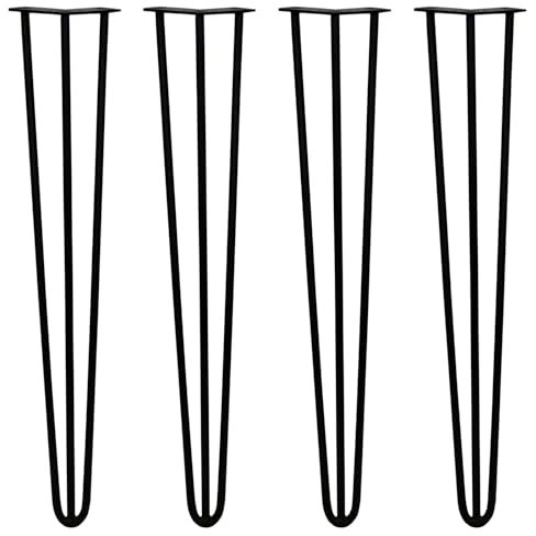 SKISKI LEGS - 4 Pieds de Table en Épingle à Cheveux 71cm 3 Tiges en Acier Noir Épaisseur 12mm