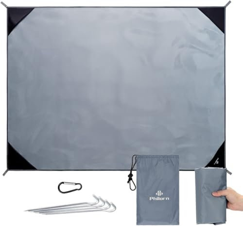 Philorn Großes Wasserdicht Picknickdecke und Stranddecke Camping Decke Strand Matte 200 × 150 cm mit 4 Alu-Heringe Faltbar Leicht und Sandfrei für Outdoor Wandern Grassland Unterwegs Grau