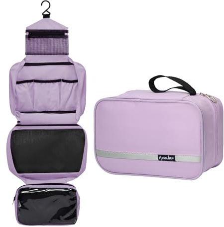 homchen Hängende Reise Toilettentasche, wasserdichte Faltende Tragbare Kosmetische Tasche, Waschtasche für Männer und Frauen (S-Lichtlila, Klein)