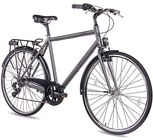 CHRISSON 28 Zoll Citybike Herren - City One anthrazit matt 53 cm - Herrenfahrrad mit 7 Gang Shimano Tourney Kettenschaltung - praktisches Cityfahrrad für Männer