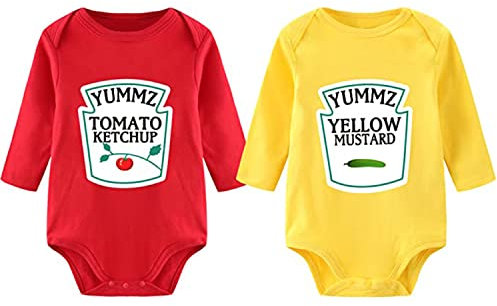 culbutomind Body Para Bebé Gemelos Yummz Tomato Ketchup Divertido Recién Nacido Ropa Niños Niñas Regalos Gemelo Manga Larga Pijama(RY Romper 6m)