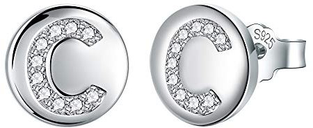 J.Endéar Ohrringe Buchstabe C für Damen Mädchen Silber 925 Hypoallergene Kleine Ohrstecker Zirkonia Schmuck 8mm Geschenk für Kinder