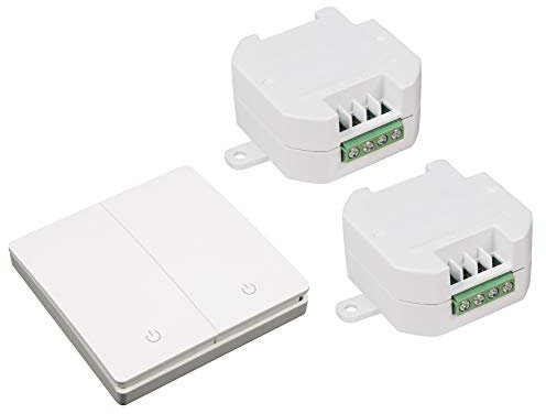 McPower Funk-Schalter Set Kinetic | 2x Empfänger + 2-fach Wandtaster | batterielos | 2300W | 433,92 MHz | bis 200m Reichweite | Unterputz | einfache Nachrüstung