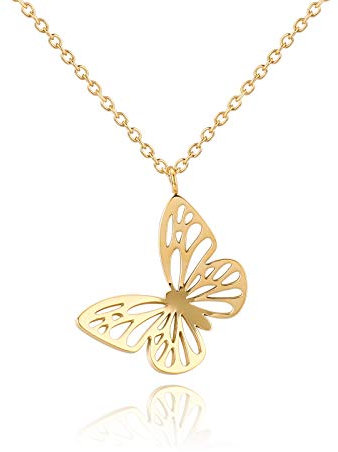 MENDOZZA Schmetterling Kette Damen Hals-Kette Edelstahl Schmuck Butterfly Anhänger Gold 46 cm
