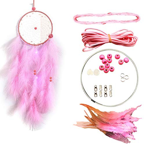 Handgefertigt Dreamcatcher,Spitze Traumfänger,Handgefertigt Spitze Traumfänger,Makramee Wandbehang Ornament,Boho Traumfänger, für Car Hochzeit Home Schlafzimmer Wohnzimmer Dekoration (Rosa)