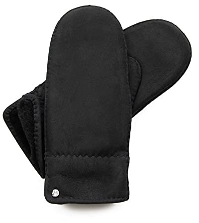 Hand Gewand by Weikert Lammfell-Fäustlinge aus australischem Merino Lammfell, extra weich, handgenäht, Damen, Lammfellhandschuhe, Fausthandschuhe, Lederhandschuhe (8 (Damen), Schwarz)