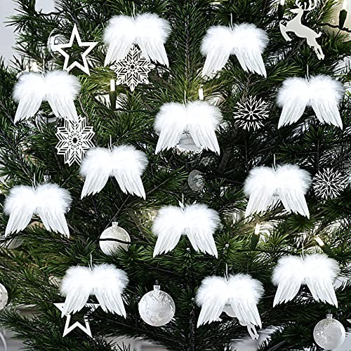 ELECLAND 12 Stück Weiße Feder Weihnachtsschmuck Vintage Engel Flügel Baumschmuck für DIY Handwerk