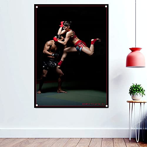 Kickboxen, Muay Thai, Kampfsport-Poster, Wandbehang, Workout-Banner, Flaggen, Tapete, Leinwand, Malerei, Boxen, Fitnessstudio, Dekoration, 96 x 144 cm