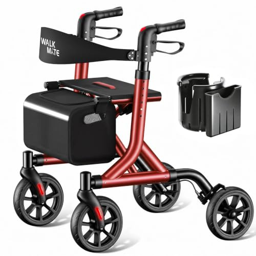 WALK MATE Rollator Faltbar und Leicht mit Sitz für schmale Wohnungen | Rollator Leicht Klappbar für Senioren,20cm Tyres for All Terrain,5 stufige Höhenverstellung,Leichtgewicht nur 6,7 kg