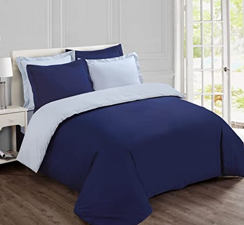 Vision - Wende-Bettwäsche, zweifarbig, Marineblau/Grau – Bettbezug 240 x 220 cm mit 2 Kissenbezügen für Kingsize-Bett – 100% Baumwolle