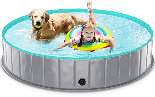 TENXSNUG Piscina para Perros Plegable - Antideslizante Bañera para Mascotas, Portátil Bañera para Niños Natación Piscina para Mascotas Perros, 160x30 cm