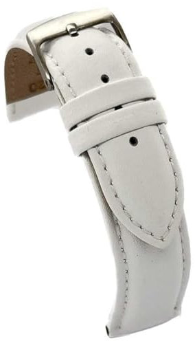 diloy Lederarmband für klassische Uhr – Glattes Rindsleder mit Nähten, gepolstert, Edelstahlschließe – Größen 8mm, 10mm, 12mm, 14mm, 16mm, 18mm, 19mm, 20mm, 22mm, 24mm 302 Weiß 18mm