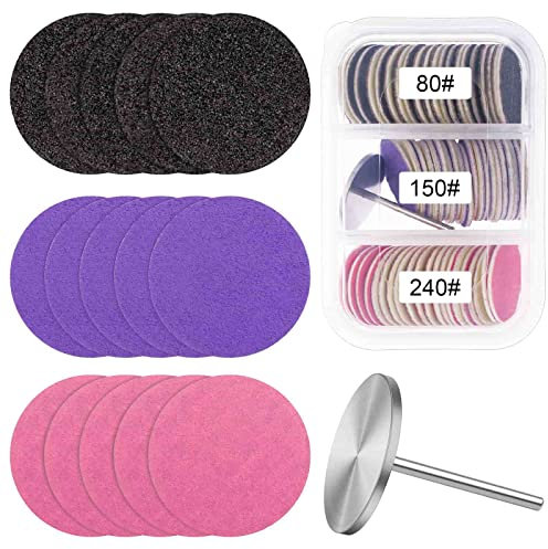 Difenni Lot de 60 disques de papier abrasif pour perceuse à ongles, avec foret à ongles en métal, grain 80/150/240 # pour lime à pied électrique