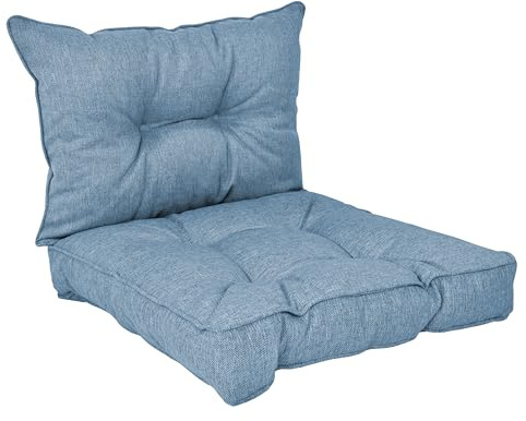 POKAR Loungekissen Stuhlkissen für Stuhl Rattanmöbel Gartenmöbel Kissen, 2er Set (1x Sitzkissen 40x40x10 cm + 1x Rückenlehne 50x40x10 cm), Blau
