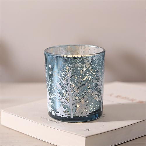 Hiseng Teelichthalter 4er-Set Glas Kerzenhalter Votivkerzenhalter Weihnachtsbaum Teelichtgläser Kerzenleuchter Teelichter Dekoration für Weihnachten Tischdeko, Hochzeit, Party (Blau)