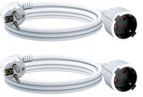Ultra Explorer 2 Pack IP44 Verlängerungskabel 3 Meter - PVC Stomkabel für den Innenbereich - Gegen Überhitzung Steckdose H05VV-F 3G1.5mm² - 16A 250V - Weiß