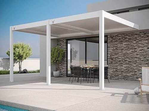 Direct ABRIS Pergola Bioclimatique Aluminium Adossee 19m² - 3,6x5,3 - Blanc - Lames Orientables de 0 à 120° - Halo 19